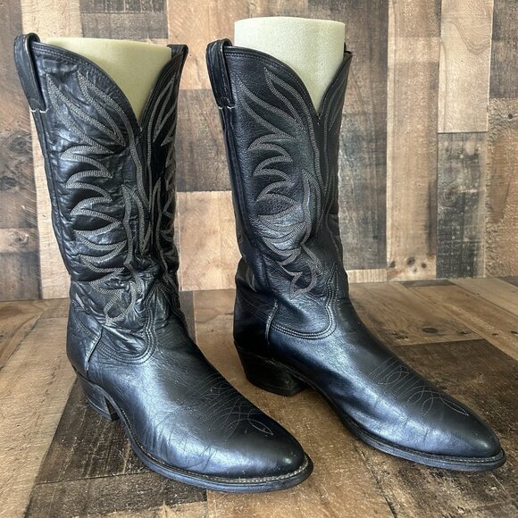 Nocona Vintage Black Western Cowboy Boots Mens 9.5 E - Picture 10 of 12